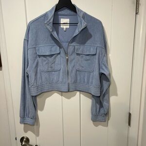 AEIR Light Blue Corduroy Cropped Zip-Up Jacket - Size S